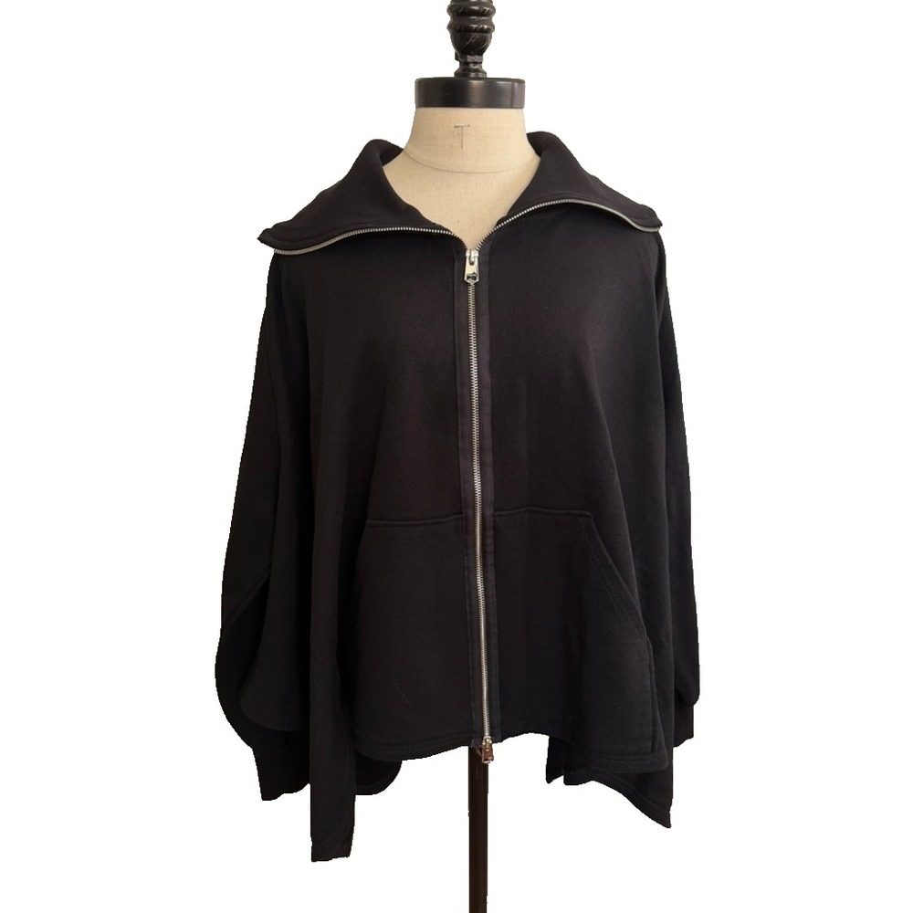 NY 77 Design Avant Garde Oversized Zip Cape Poncho Sweatshirt Funnel Neck Hoodie